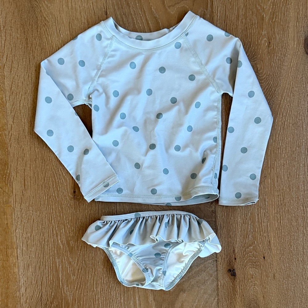 Rylee + Cru Gray/Green Polka Dot Swimsuit